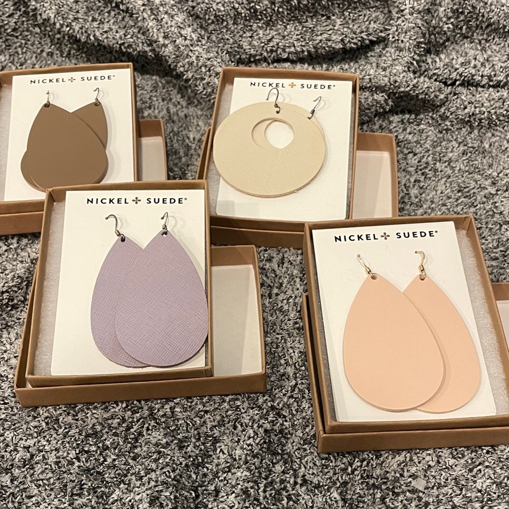 4 piece Earrings Set - Brown, Purple, Pink and blank canvas